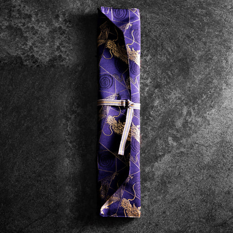 Musashi Japanese Style Kitchen Knife Roll Navy Golden Dragon 2 Pockets Handmade