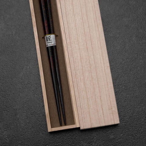 Rokkaku Akira (hexagon) Lacquered Wooden Chopsticks 215mm Red with Paulownia Wooden Box-[Musashi]-[Japanese-Kitchen-Knives]