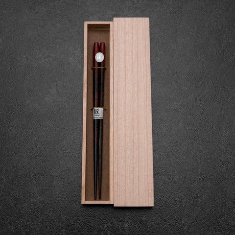 Rokkaku Akira (hexagon) Lacquered Wooden Chopsticks 215mm Red with Paulownia Wooden Box-[Musashi]-[Japanese-Kitchen-Knives]