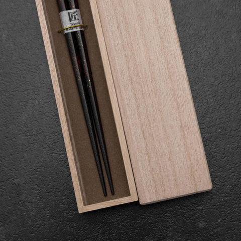 Rokkaku Akira (hexagon) Lacquered Wooden Chopsticks 235mm Black with Paulownia Wooden Box-[Musashi]-[Japanese-Kitchen-Knives]
