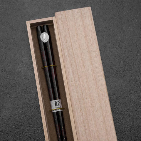 Rokkaku Akira (hexagon) Lacquered Wooden Chopsticks 235mm Black with Paulownia Wooden Box-[Musashi]-[Japanese-Kitchen-Knives]