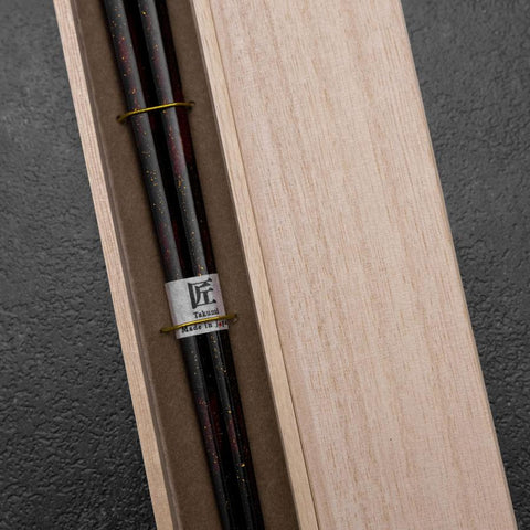 Rokkaku Akira (hexagon) Lacquered Wooden Chopsticks 235mm Black with Paulownia Wooden Box-[Musashi]-[Japanese-Kitchen-Knives]