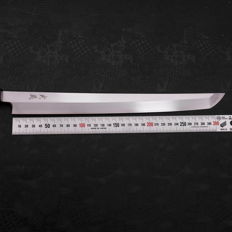 希少　特別仕様鍛流線浮かし　重房　霞　切付蛸引　尺 先丸蛸引 青紙2号 黒打 水牛ウェンジ柄 300mm – MUSASHI