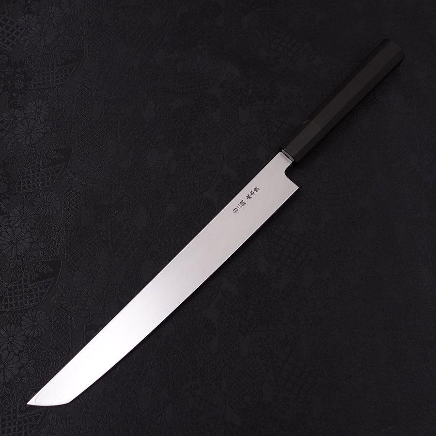 先丸蛸引 白二水本焼 月富士 鏡面 黒檀水牛柄 270mm – MUSASHI