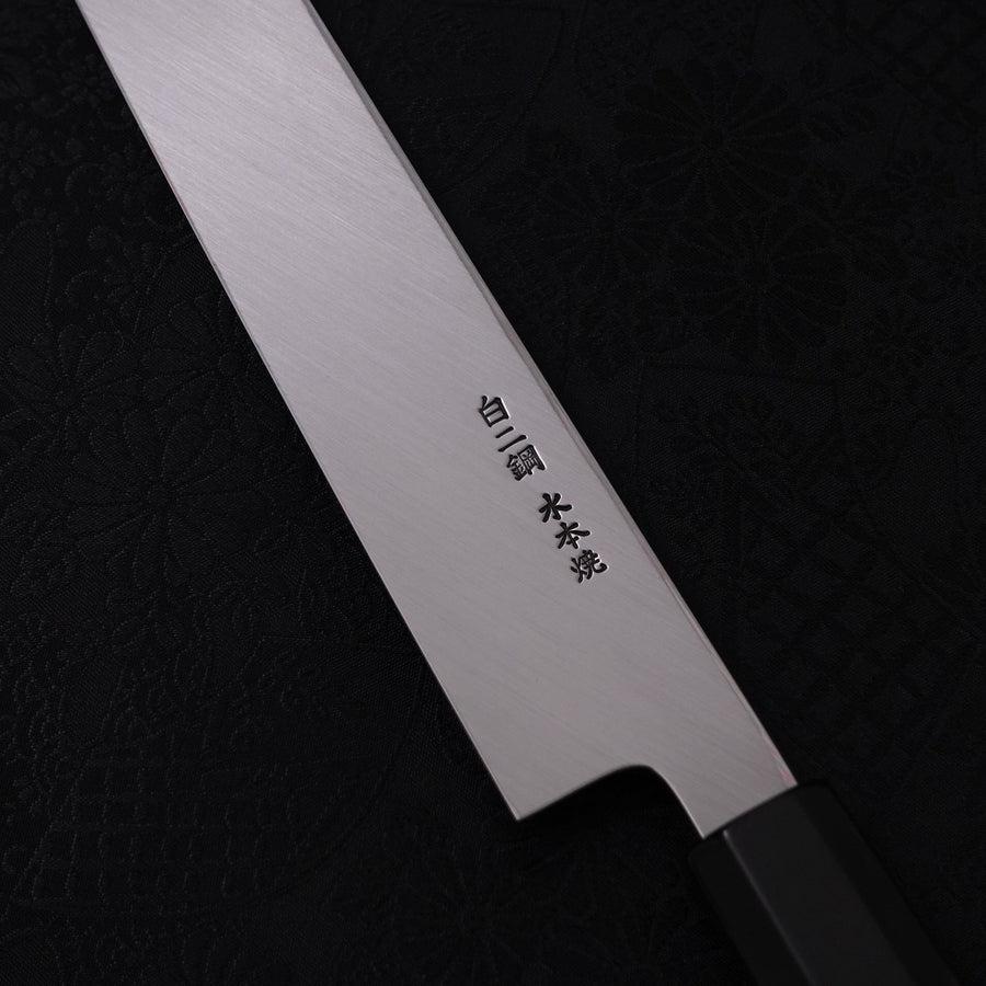 先丸蛸引 白二水本焼 月富士 鏡面 黒檀水牛柄 270mm – MUSASHI