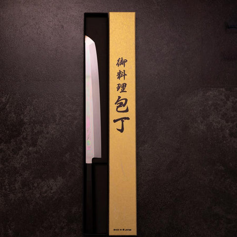 Sakimaru Takohiki White Steel #2 Moon-Fuji Water Honyaki Buffalo Ebony Handle 270mm with Magnolia Sheath (10.6”)-[Musashi]-[Japanese-Kitchen-Knives]