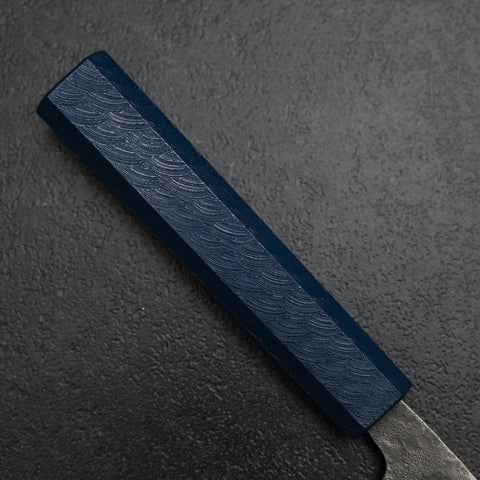 Santoku 440C Nashiji Damascus Blue Urushi Handle 165mm-[Musashi]-[Japanese-Kitchen-Knives]