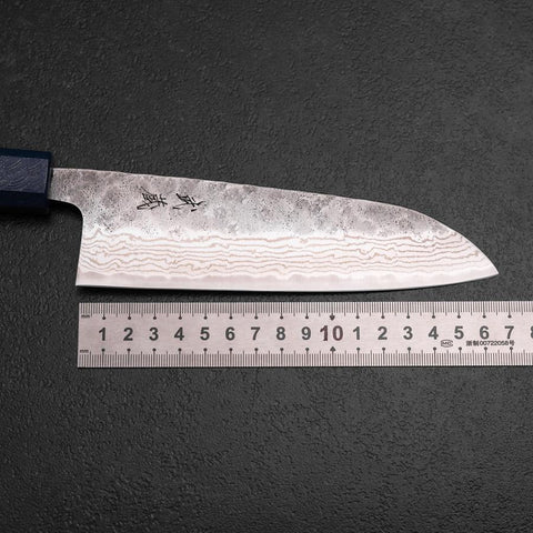 Santoku 440C Nashiji Damascus Blue Urushi Handle 165mm-[Musashi]-[Japanese-Kitchen-Knives]