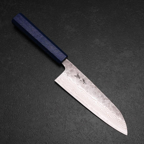 Santoku 440C Nashiji Damascus Blue Urushi Handle 165mm-[Musashi]-[Japanese-Kitchen-Knives]