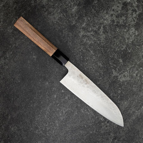 Santoku 440C Nashiji Damascus Buffalo Walnut Handle 165mm (6.5”)-[Musashi]-[Japanese-Kitchen-Knives]
