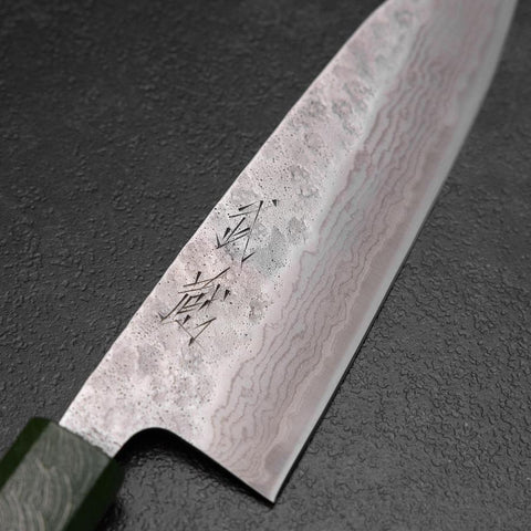Santoku 440C Nashiji Damascus Green Urushi Handle 165mm-[Musashi]-[Japanese-Kitchen-Knives]