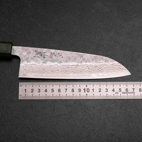 Santoku 440C Nashiji Damascus Green Urushi Handle 165mm-[Musashi]-[Japanese-Kitchen-Knives]