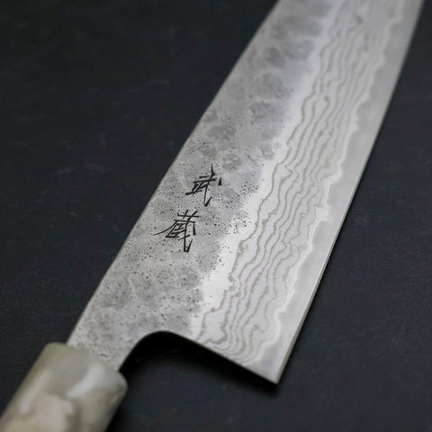 Santoku 440C Nashiji Damascus Ocean White Blue Handle 165mm (6.5”)-[Musashi]-[Japanese-Kitchen-Knives]