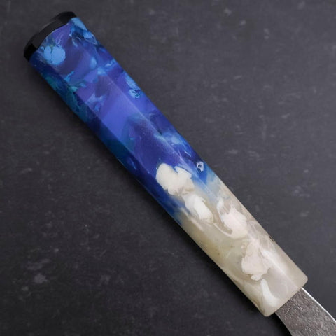 Santoku 440C Nashiji Damascus Ocean White Blue Handle 165mm (6.5”)-[Musashi]-[Japanese-Kitchen-Knives]