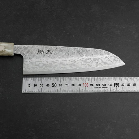Santoku 440C Nashiji Damascus Ocean White Blue Handle 165mm (6.5”)-[Musashi]-[Japanese-Kitchen-Knives]