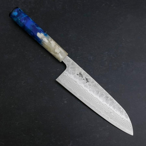 Santoku 440C Nashiji Damascus Ocean White Blue Handle 165mm (6.5”)-[Musashi]-[Japanese-Kitchen-Knives]