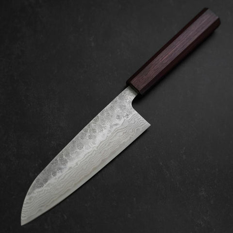 Santoku 440C Nashiji Damascus Purple Urushi Handle 165mm (6.5”)-[Musashi]-[Japanese-Kitchen-Knives]