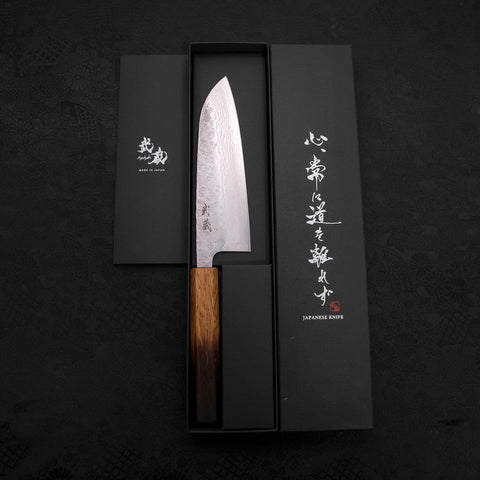 Santoku 440C Nashiji Damascus Yaki Urushi Handle 165mm (6.5”)-[Musashi]-[Japanese-Kitchen-Knives]
