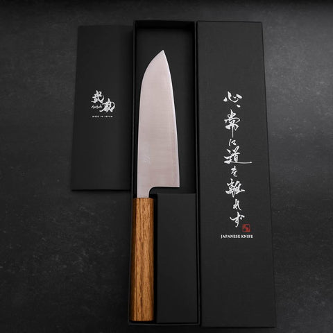 Santoku 440C Polished Oak Handle 165mm (6.5”)-[Musashi]-[Japanese-Kitchen-Knives]