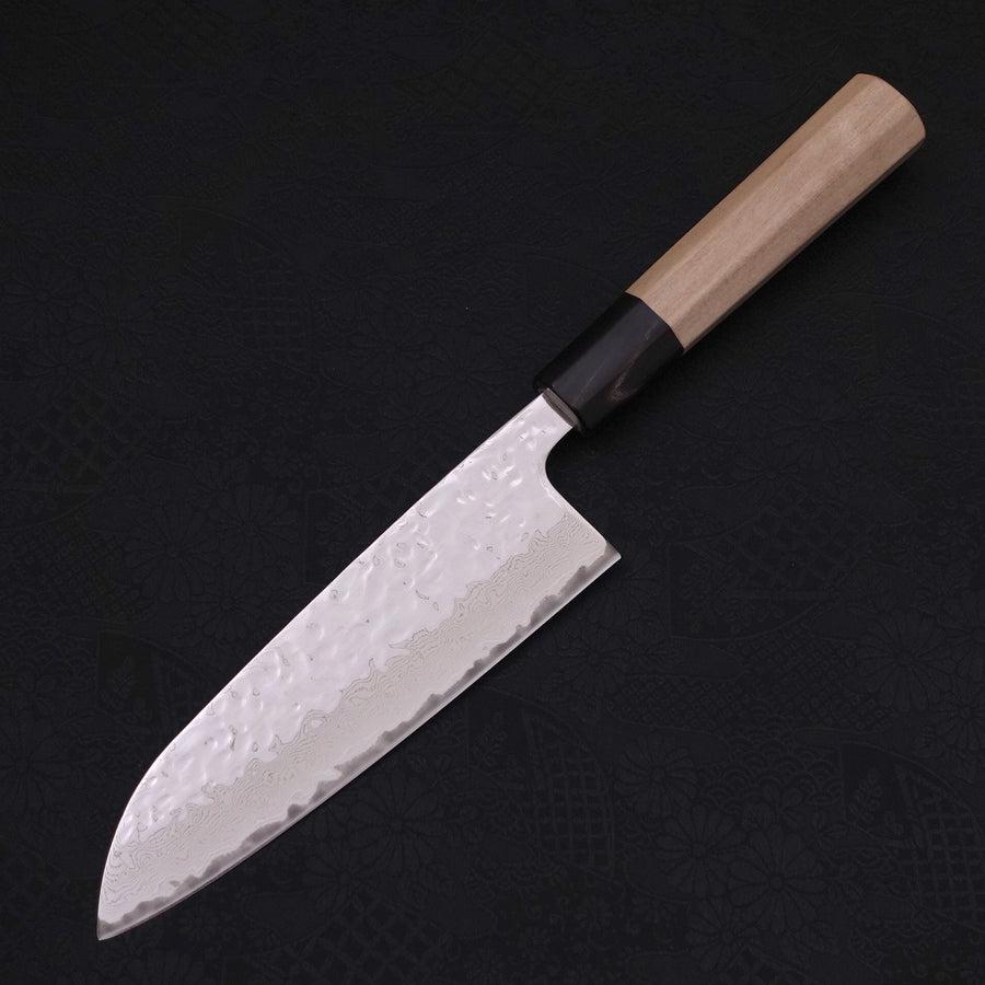 Santoku AUS-10 Mirror Tsuchime Damascus Buffalo Magnolia Handle 165mm-AUS-10-Damascus-Japanese Handle-[Musashi]-[Japanese-Kitchen-Knives]