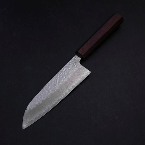 Santoku AUS-10 Mirror Tsuchime Damascus Purple Urushi Handle 165mm (6.5”)-[Musashi]-[Japanese-Kitchen-Knives]