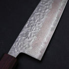Santoku AUS-10 Mirror Tsuchime Damascus Purple Urushi Handle 165mm (6.5”)-[Musashi]-[Japanese-Kitchen-Knives]