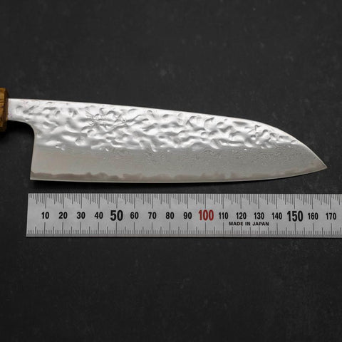 Santoku AUS-10 Mirror Tsuchime Damascus Yaki Urushi Handle 165mm (6.5”)-[Musashi]-[Japanese-Kitchen-Knives]