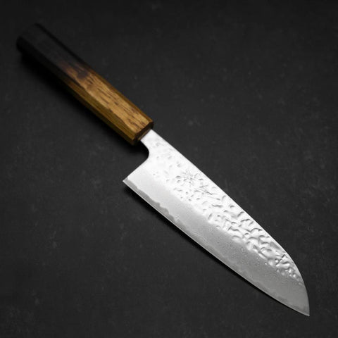 Santoku AUS-10 Mirror Tsuchime Damascus Yaki Urushi Handle 165mm (6.5”)-[Musashi]-[Japanese-Kitchen-Knives]