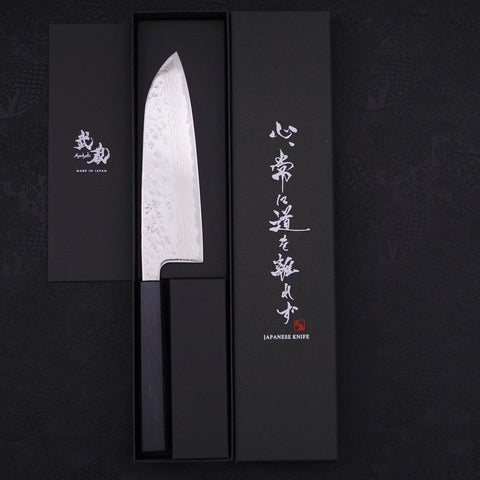 Santoku AUS-10 Nashiji Damascus Dark Blue Urushi Handle 165mm (6.5”)-[Musashi]-[Japanese-Kitchen-Knives]