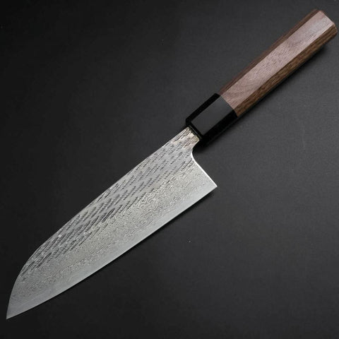 Santoku AUS-10 Nawame Damascus Buffalo Walnut Handle 165mm-[Musashi]-[Japanese-Kitchen-Knives]