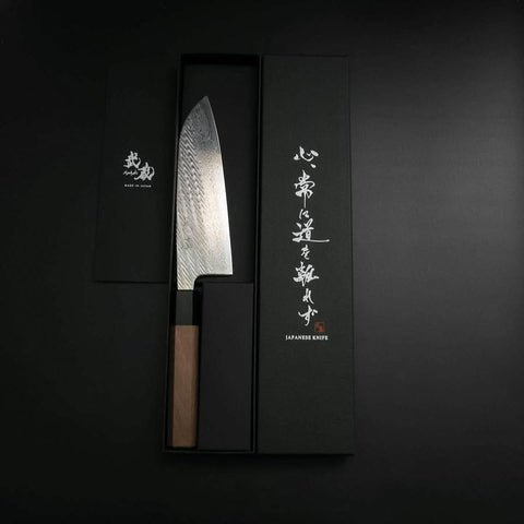 Santoku AUS-10 Nawame Damascus Buffalo Walnut Handle 165mm-[Musashi]-[Japanese-Kitchen-Knives]