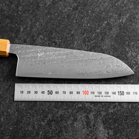 Santoku AUS-10 Nawame Damascus Oak Handle 165mm-[Musashi]-[Japanese-Kitchen-Knives]