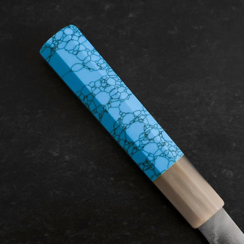 Santoku AUS-10 Nickel Damascus Buffalo Turquoise Handle 170mm (6.7”)-[Musashi]-[Japanese-Kitchen-Knives]