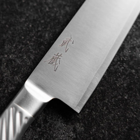 Santoku AUS-10 Polished All-Stainless Handle 165mm (6.5”)-[Musashi]-[Japanese-Kitchen-Knives]