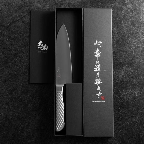 Santoku AUS-10 Polished All-Stainless Handle 165mm-[Musashi]-[Japanese-Kitchen-Knives]