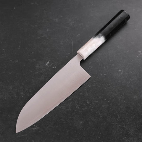 Santoku AUS-10 Polished Ocean Black White Handle 165mm (6.5”)-[Musashi]-[Japanese-Kitchen-Knives]