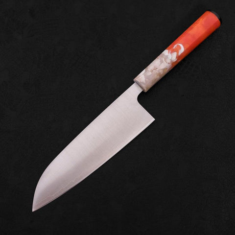 Santoku AUS-10 Polished Ocean Orange & White Handle 165mm-[Musashi]-[Japanese-Kitchen-Knives]