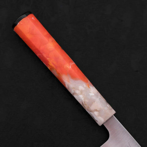 Santoku AUS-10 Polished Ocean Orange & White Handle 165mm-[Musashi]-[Japanese-Kitchen-Knives]