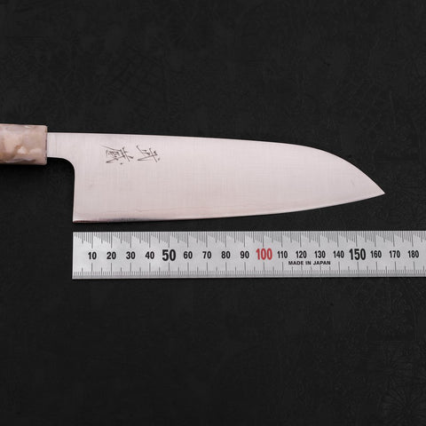 Santoku AUS-10 Polished Ocean Orange & White Handle 165mm-[Musashi]-[Japanese-Kitchen-Knives]