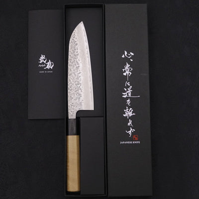 Santoku AUS-10 Tsuchime Damascus Buffalo Magnolia Handle 165mm-AUS-10-Damascus-Japanese Handle-[Musashi]-[Japanese-Kitchen-Knives]