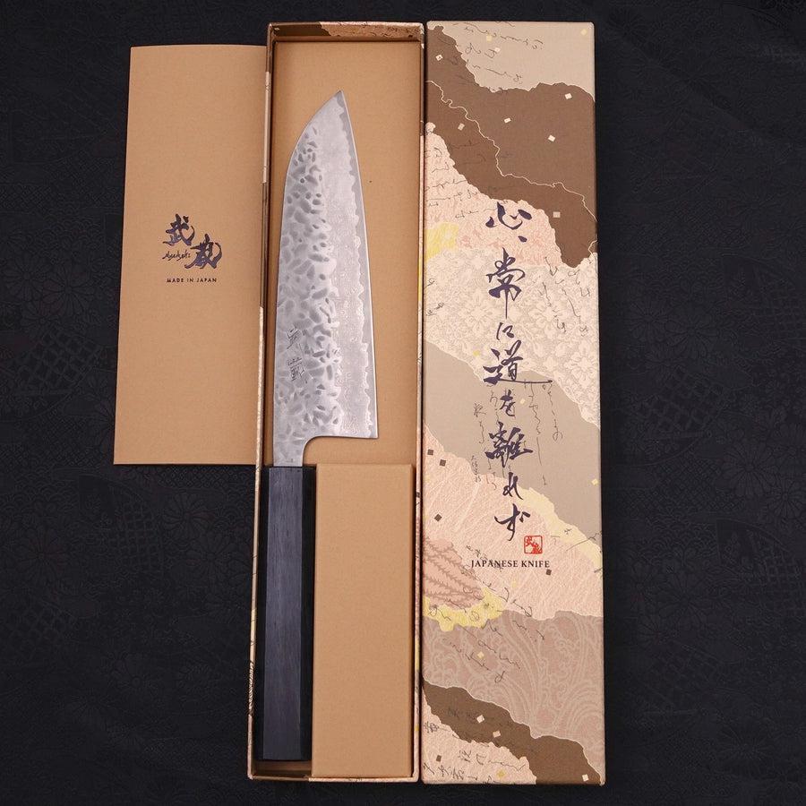 Santoku AUS-10 Tsuchime Damascus Dark-Blue Urushi Handle 165mm-AUS-10-Damascus-Japanese Handle-[Musashi]-[Japanese-Kitchen-Knives]