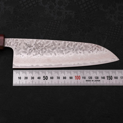 Santoku AUS-10 Tsuchime Damascus Purple Urushi Handle 165mm (6.5”)-[Musashi]-[Japanese-Kitchen-Knives]
