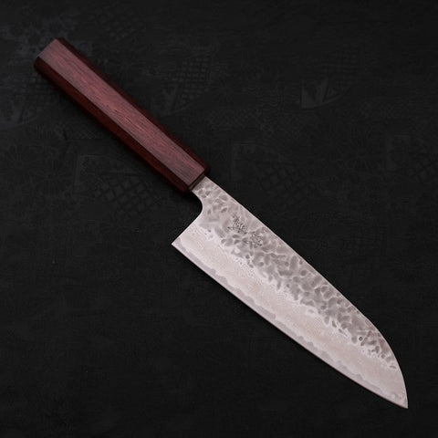 Santoku AUS-10 Tsuchime Damascus Purple Urushi Handle 165mm (6.5”)-[Musashi]-[Japanese-Kitchen-Knives]