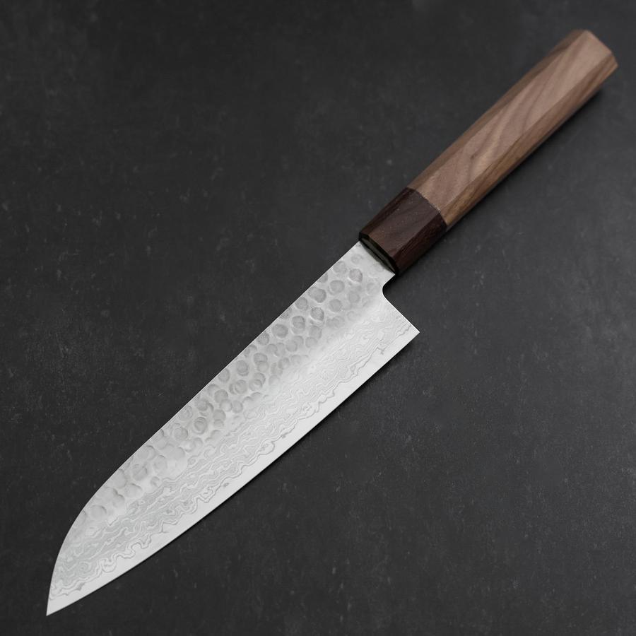 Santoku AUS-10 Tsuchime Damascus Shitan Walnut Handle 180mm-[Musashi]-[Japanese-Kitchen-Knives]