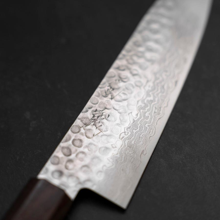 Santoku AUS-10 Tsuchime Damascus Shitan Walnut Handle 180mm-[Musashi]-[Japanese-Kitchen-Knives]