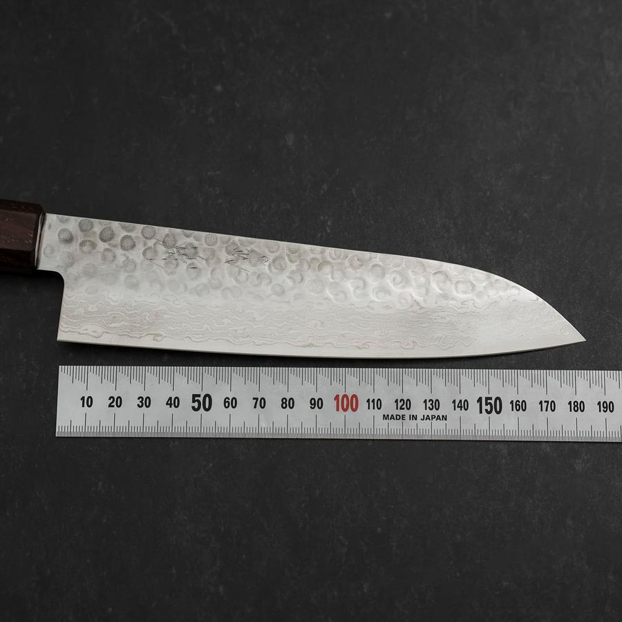Santoku AUS-10 Tsuchime Damascus Shitan Walnut Handle 180mm-[Musashi]-[Japanese-Kitchen-Knives]