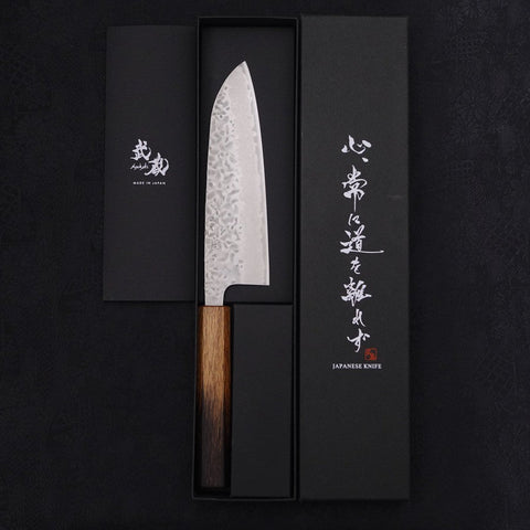 Santoku AUS-10 Tsuchime Damascus Yaki Urushi Handle 165mm (6.5”)-[Musashi]-[Japanese-Kitchen-Knives]