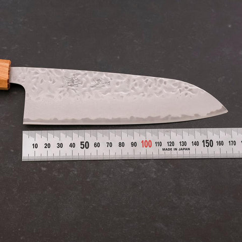 Santoku AUS-10 Tsuchime Damascus Zelkova Magnolia Handle 165mm (6.5”)-[Musashi]-[Japanese-Kitchen-Knives]