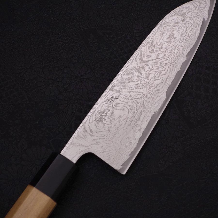Santoku AUS-10 Wave Nickel Damascus Buffalo Magnolia Handle 165mm-AUS-10-Damascus-Japanese Handle-[Musashi]-[Japanese-Kitchen-Knives]
