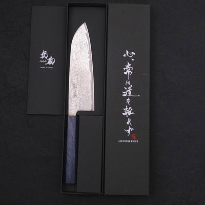 Santoku AUS-10 Wave Nickel Damascus Dark Blue Handle 165mm-AUS-10-Damascus-Japanese Handle-[Musashi]-[Japanese-Kitchen-Knives]